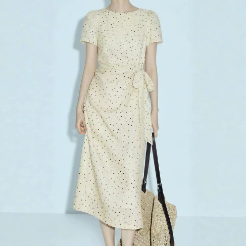 Same Style as in the Mall, 2026 Summer New Fashion Commuter Style Off-White Polka Dot Short-Sleeve A-Line Round Neck Zipper Dress 170 Same Style as in the Mall, 2026 Summer New Fashion Commuter Style Off-White Polka Dot Short-Sleeve A-Line Round Neck Zipper Dress 170