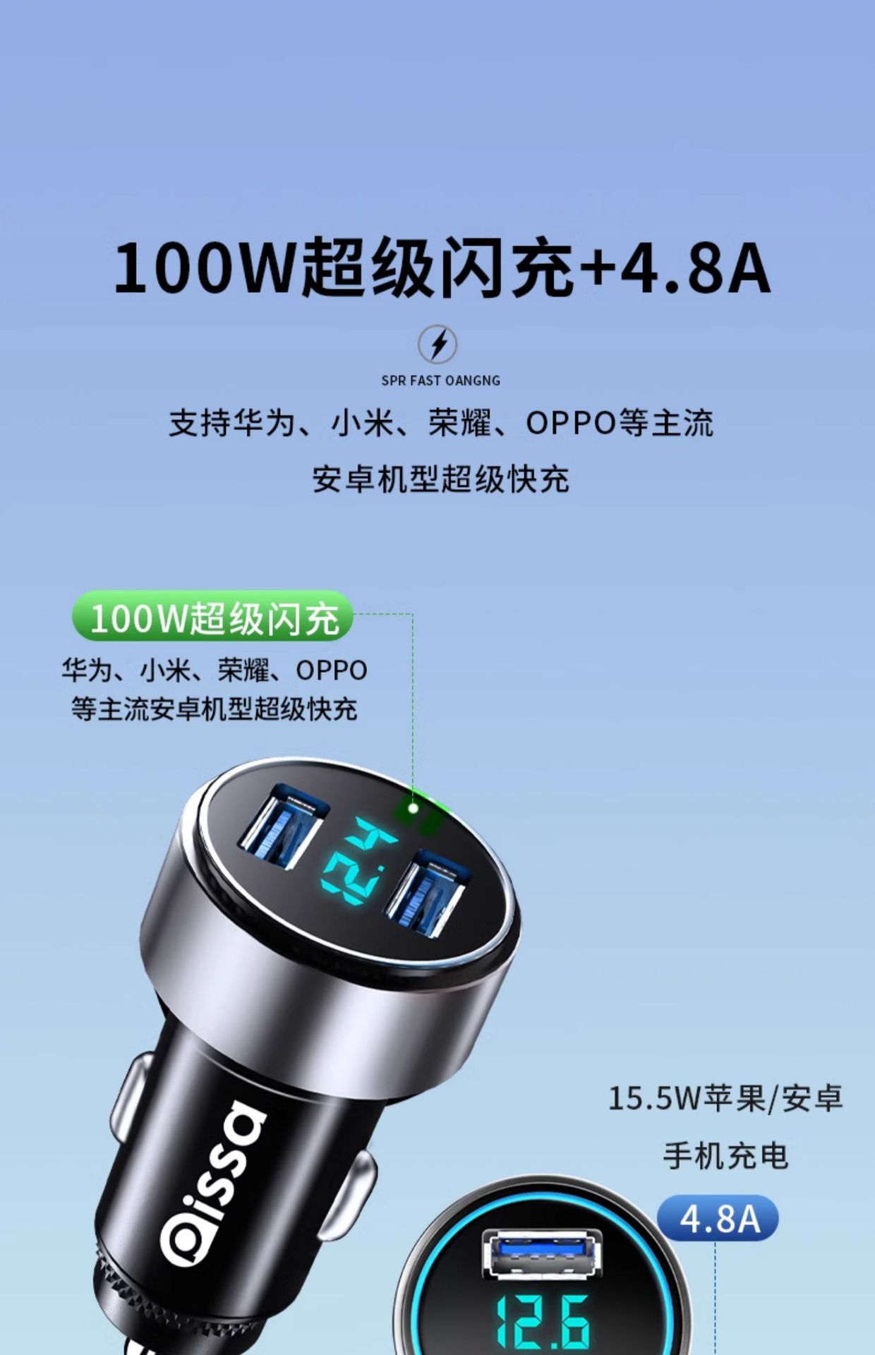 Car Charger Mobile Phone Super Fast Charging Head Cigarette Lighter One to Two Conversion Plug Car Charger Pissa Flagship Store