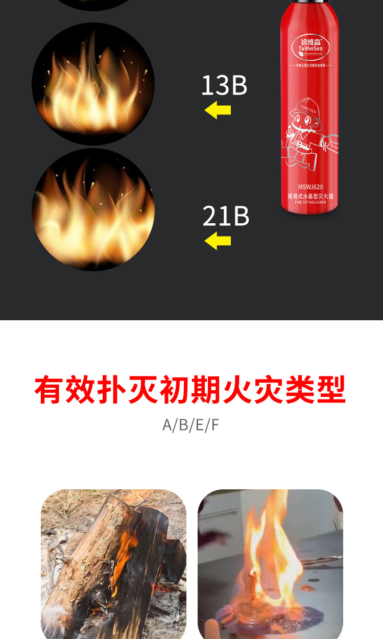 Car-Mounted Small Flame Fire Extinguisher Portable Handheld Car Household Mini Water-Based Fire Extinguisher Car Annual Inspection Vehicle
