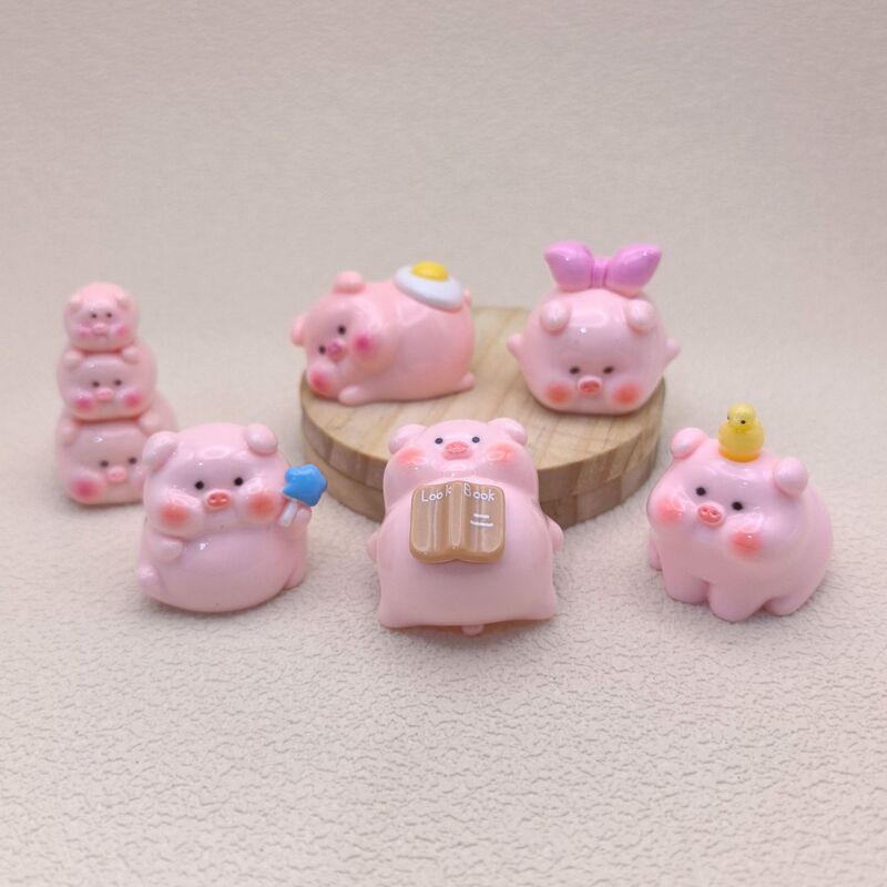卡通粉色呆萌叠叠乐小猪公仔萌粒 DIY树脂饰品配件桌面车载小摆件|undefined