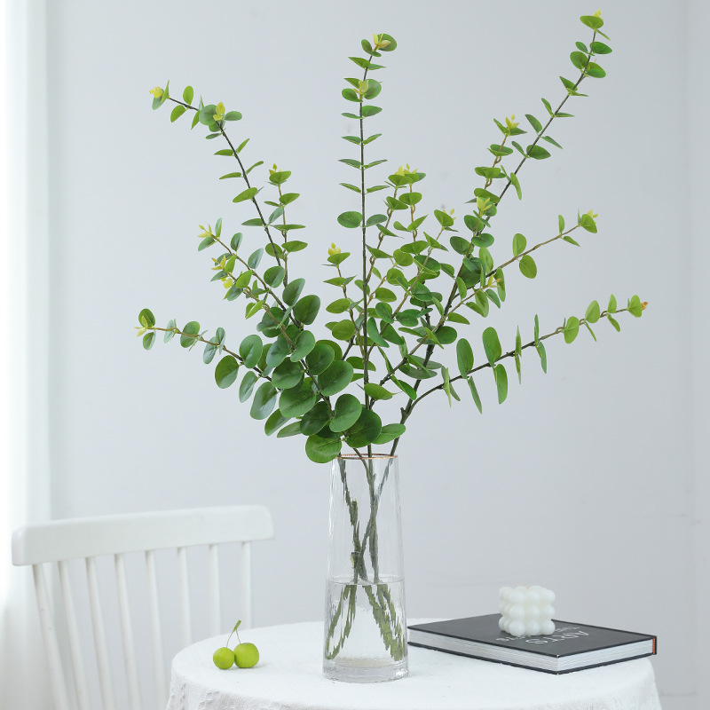 Hojas de eucalipto artificiales táctiles, decoración para hogar y mesa, plantas verdes de imitación, suministro al por mayor