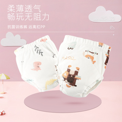 四季薄款新生家庭裝隔尿褲防水防漏透氣紗布白色卡通圖案布尿褲