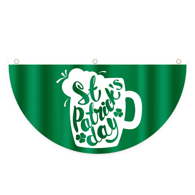 Nueva Bandera de abanico del día de San Patricio transfronterizo día irlandés decoraciones al aire libre impresión creativa Bandera de semicírculo
