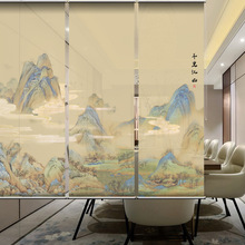 新中式挂帘透景纱卷帘窗帘背景装饰茶室阳台民宿饭店软隔断云雾纱