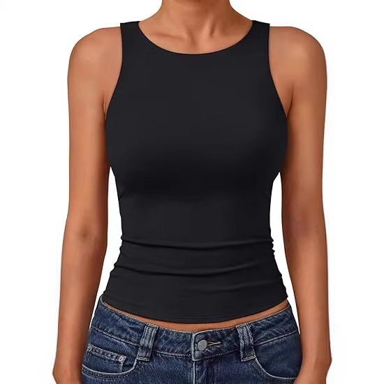 2026 European and American Cross-Border Summer New Solid Color Slim-Fit Sleeveless Vest Women's Basic Round Neck Knit Top
