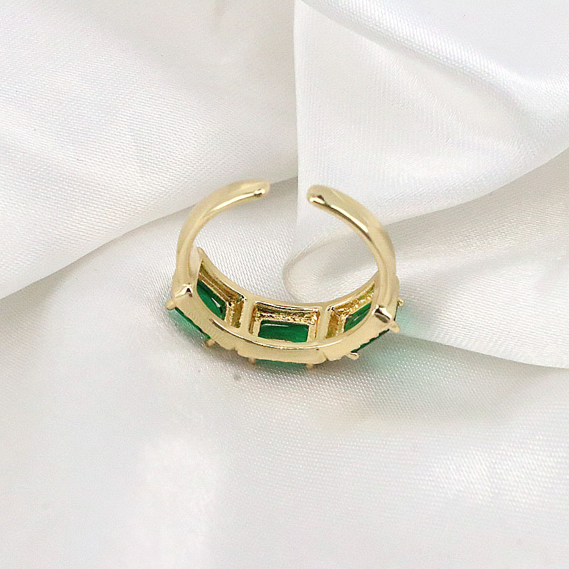 Simple Style Copper Gold Plated Color square Zircon Open Ring
