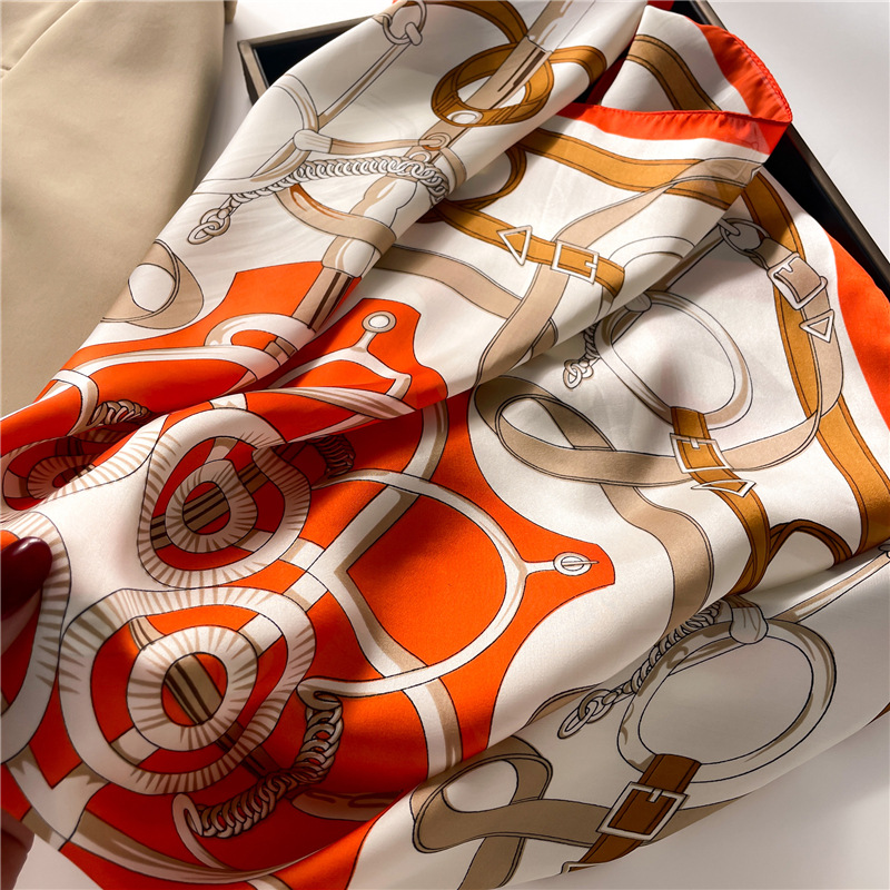 Geometrischer Schal mit Kragen, farblich passender dekorativer Seidenschal, quadratischer Damenschal aus Seidenimitat, 70 x 70 cm, Kopftuch_voghion.com