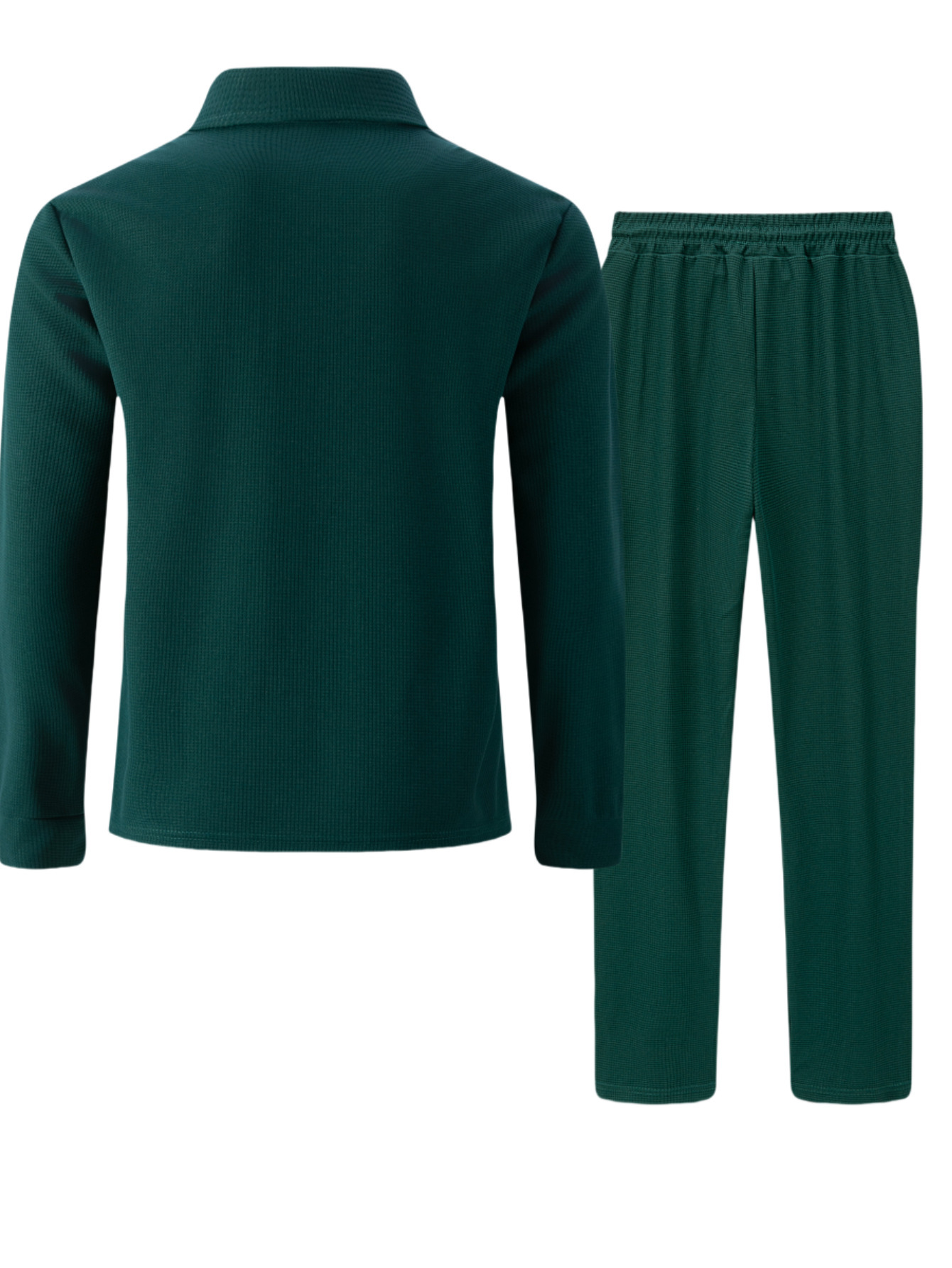 Men's Waffle Knit Shirt And Trousers Suit Casual Long Sleeve Set_voghion.com