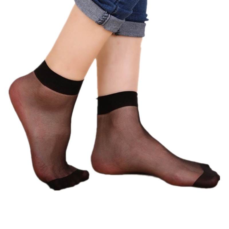 Medias cortas de seda de cristal de verano para mujer, fuente de puesto ultrafino sexy color de piel color negro medias al por mayor