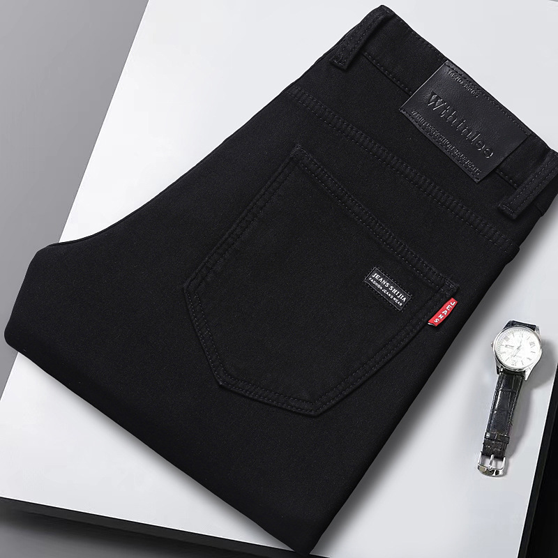 Abbigliamento maschile Autunno e inverno Jeans Uomo Nero puro più velluto spesso caldo tutto abbinare pantaloni casual uomo_voghion.com
