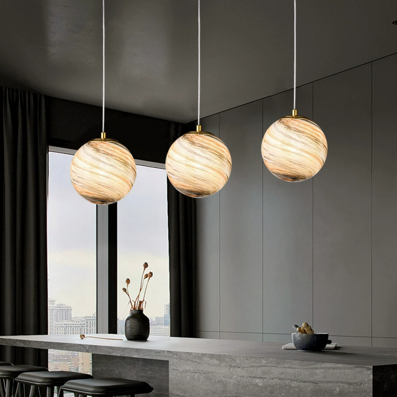Modern and minimalistic glass ceiling lamp for bed, copper lights