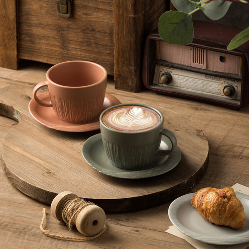 Creative stone pattern mug ceramic coffee cup and saucer gift box set cross-border household afternoon tea cup retro couple cup