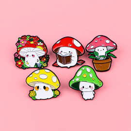 卡通彩色小蘑菇胸针别针服装包包配饰合金徽章跨境外贸批发热销