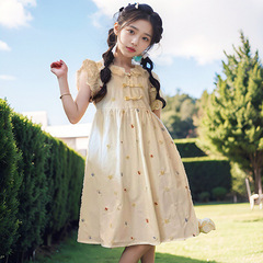 女童夏季連衣裙2024新款中大兒童純棉刺繡中國風公主裙洋氣裙子
