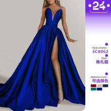 2025秋季冬新款欧美跨境外贸女装 亚马逊性感深V开叉长裙婚纱礼服