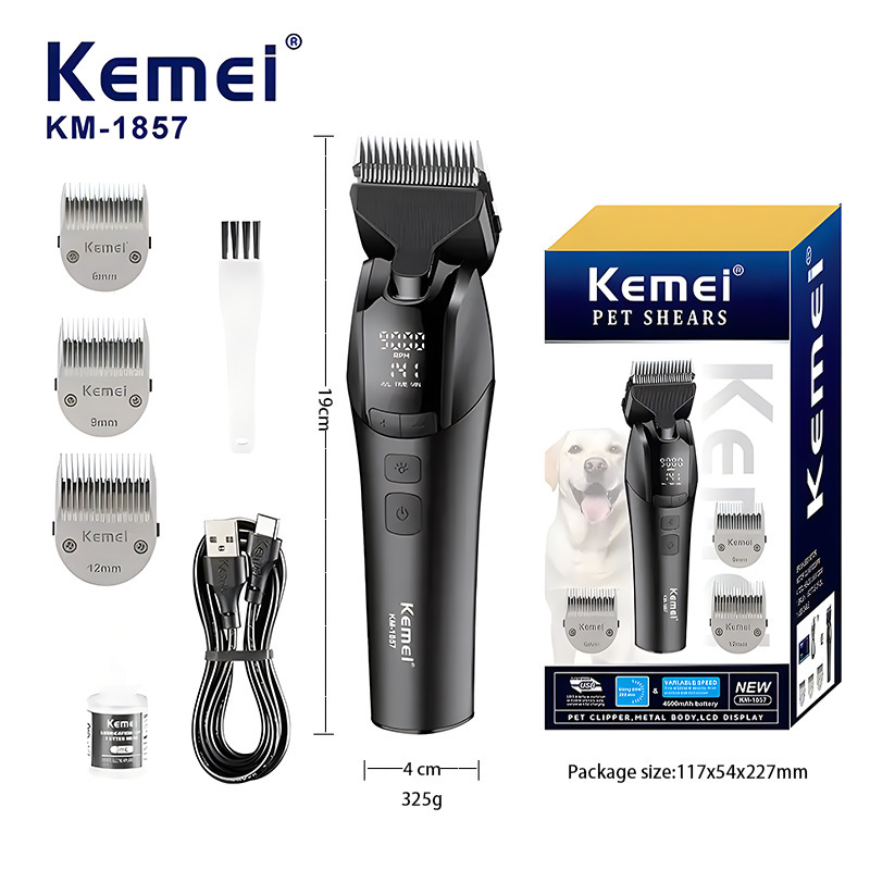 Comey KEMEIKM-1857 개 고양이 뷰티 헤어 트리머 충전식 무선 애완 동물 헤어 클리퍼