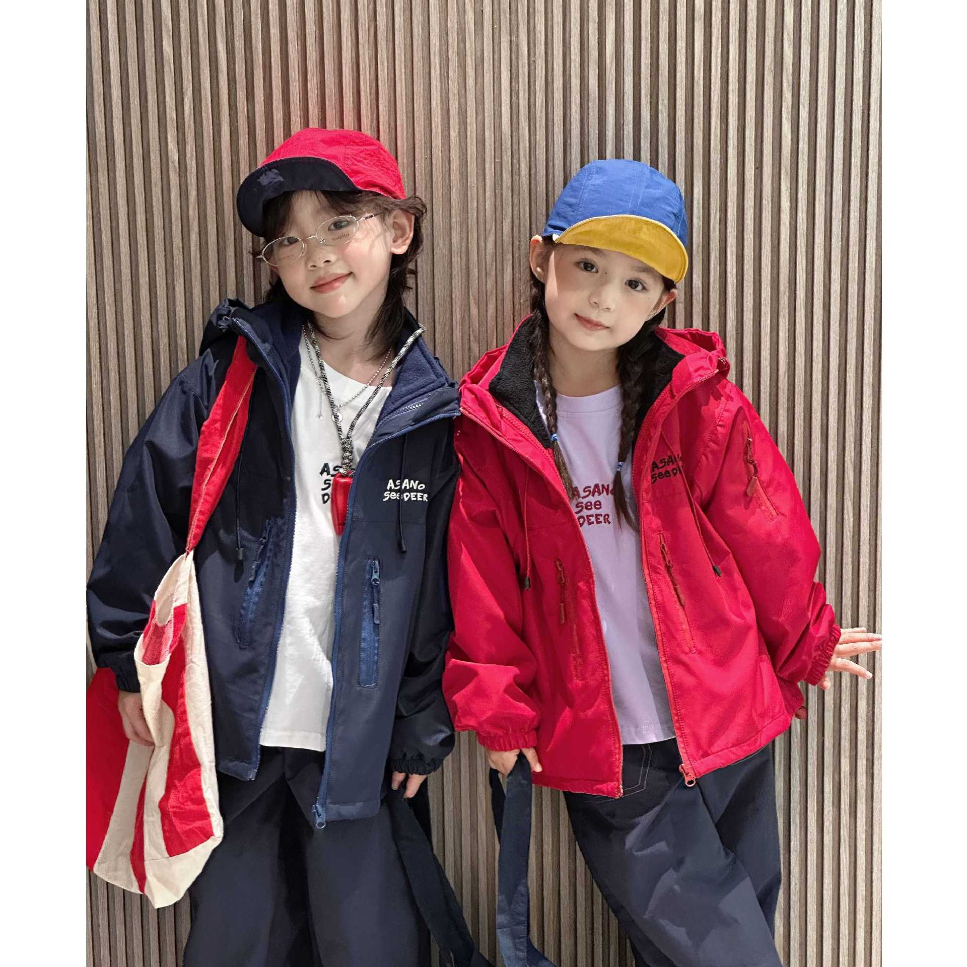 男女童三合一冲锋衣加绒防风冬季新款撞色潮童棉衣外套中大童