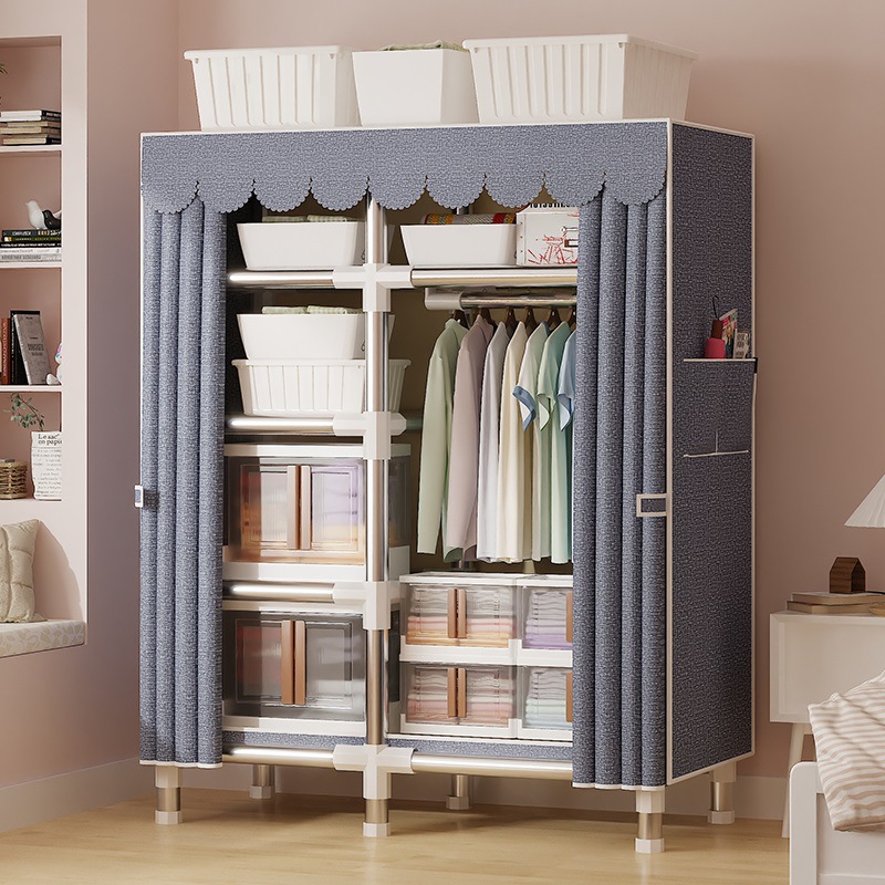 Cloth Wardrobe New Model 2024 Popular Home Bedroom Simple Wardrobe Rental Room Full Steel Frame Strong and Durable Wardrobe