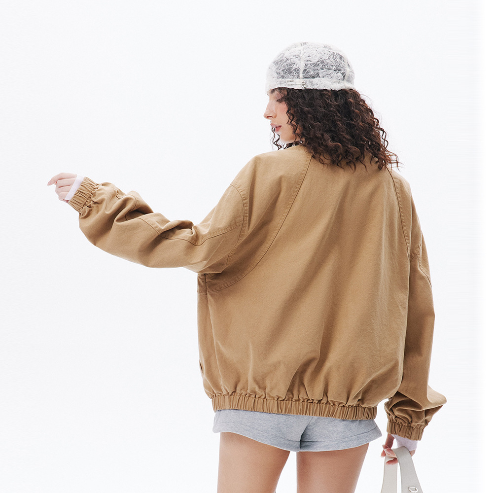 Loose Stand Collar Canvas Workwear Jacket American Style Trendy Brand Design Deconstructed Patchwork Solid Color Double_voghion.com