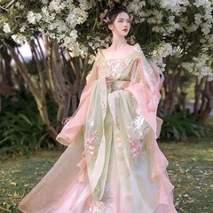 新商品の十二花神の蓮の花の漢服の女性の超仙斉の腰の細いスカートの時代の魏晋の大きい袖のシャツは肩の漢服を現します。