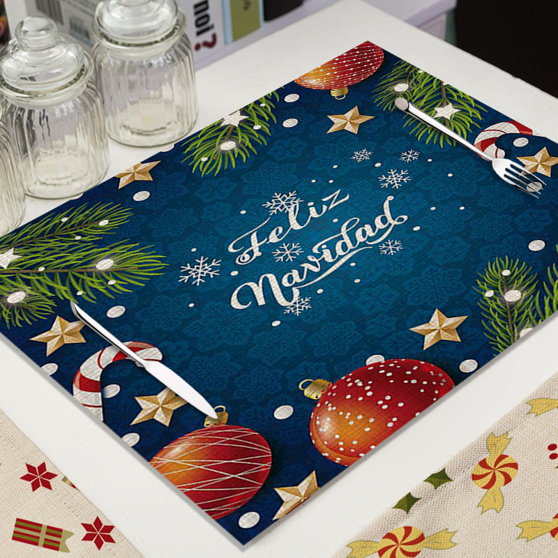 Mantel Individual de Lino para Navidad - Diseño de Dibujos Animados, Aislante, para Decoración