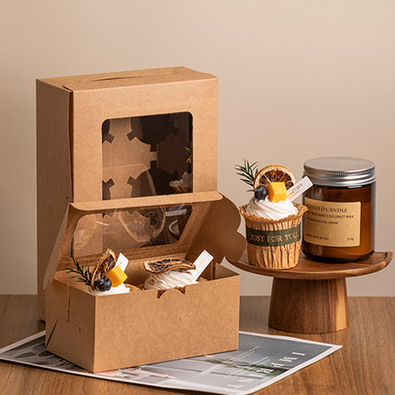 纸杯蛋糕打包盒子2/4/6/12粒慕斯布丁马芬杯西点蛋挞牛皮纸包装盒