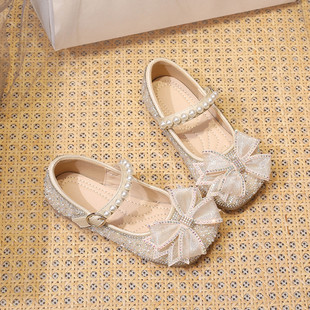 Girls Crystal Shoes 2025 Spring & Fall New Baby Girl Soft Bottom Bow Pearl Little Girl Fashionable Princess Shoes