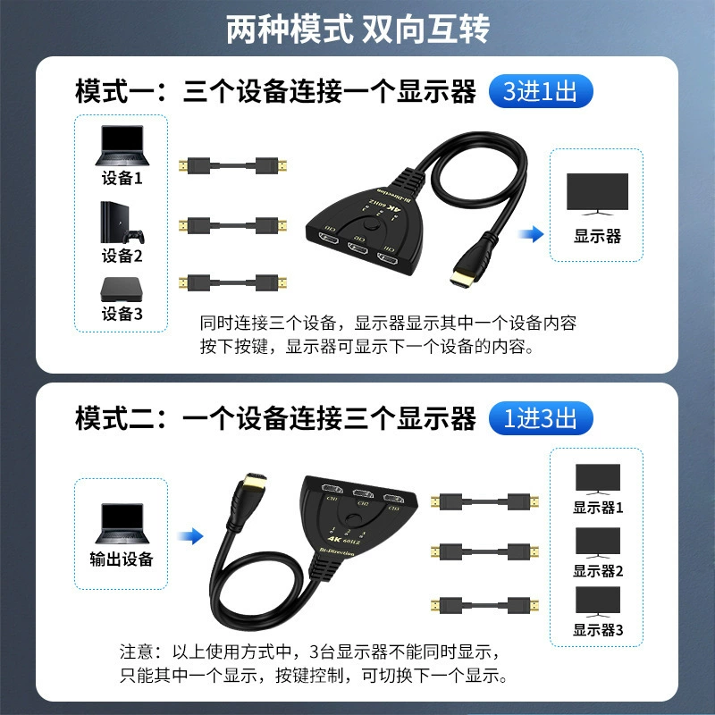 HDMI 3-в-1 переключатель, высококачественное аудио/видео для компьютера и ТВ, 3 входа в 1 выход, двухканальный делитель 4K