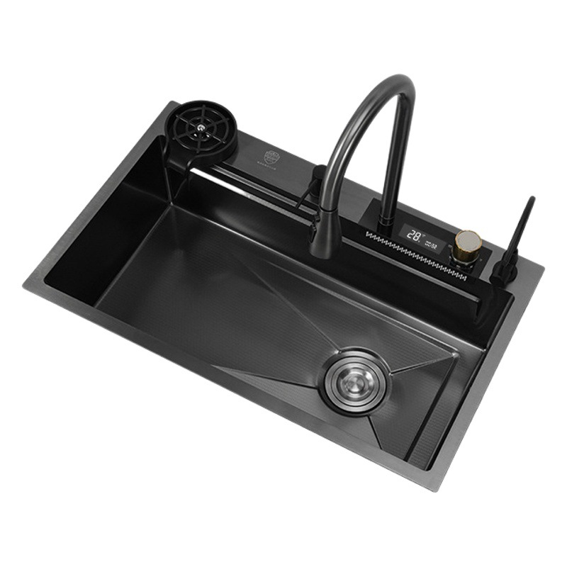 (Ventas directas de fábrica) Cocina Nano Fregadero de acero inoxidable Grifo de pantalla digital Suministro directo transfronterizo de un solo tanque grande hecho a mano para el hogar