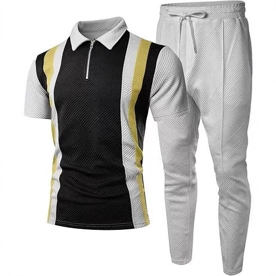 2025 Трансграничная внешняя торговля Европа и США Новый стиль с длинными рукавами 3D с принтом POLO молния лацканы с короткими рукавами брюки набор