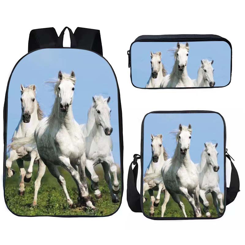 Cross-border new schoolbag suit backpack lunch bag pencil case animal horse pattern school primary school student men and women backpack