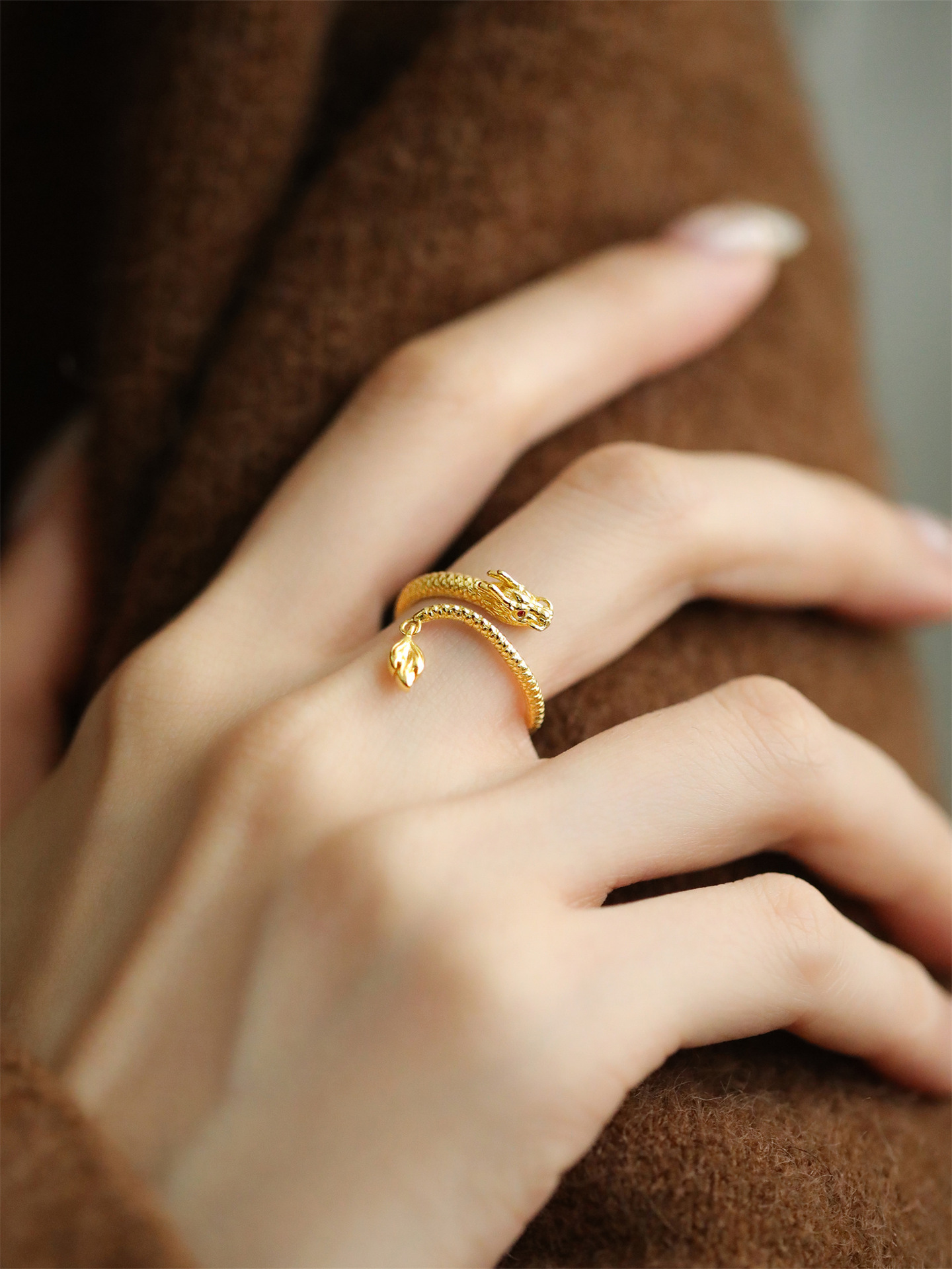 Bijoux et accessoires Bague Dragon Année Petit Dragon Doré Design de niche Mode Bague Année Dragon Zodiaque Haut de gamme Accessoires de bague Femme_voghion.com