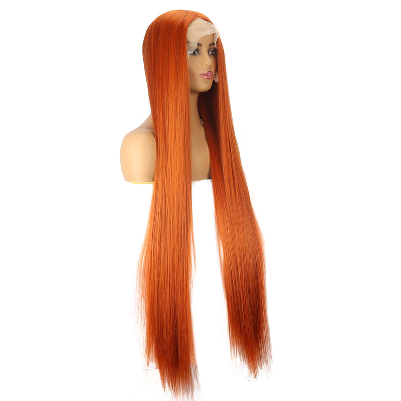 Cross-Border Wig for European and American Women, Long Straight Synthetic Fiber Wig with Lace Front, T-Shaped, Extended Length for Foreign Trade