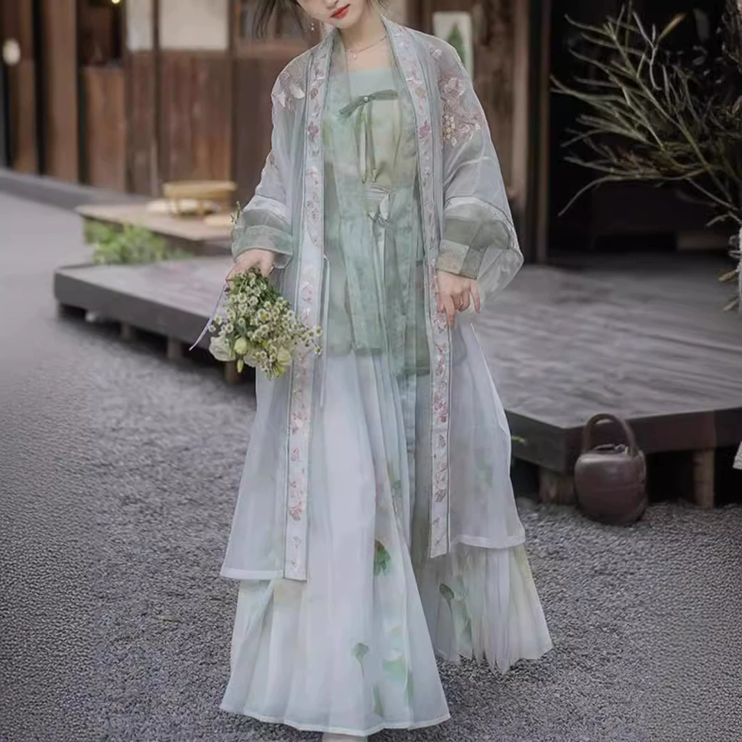 Оригинальный Hanfu женский 2024 новый [Ginkgo Lianzhi] Song изготовленный кардиган самолет с рукавами плиссированной юбкой весной и летом