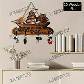 跨境热卖现货多彩木质小屋钥匙挂架平面图形客厅装饰挂件木制批发