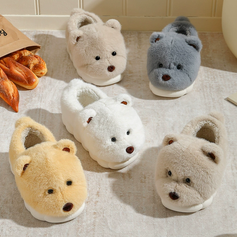 Cute demi-season keep warm shoes, slippers for beloved, footwear, with little bears, soft sole, wholesale