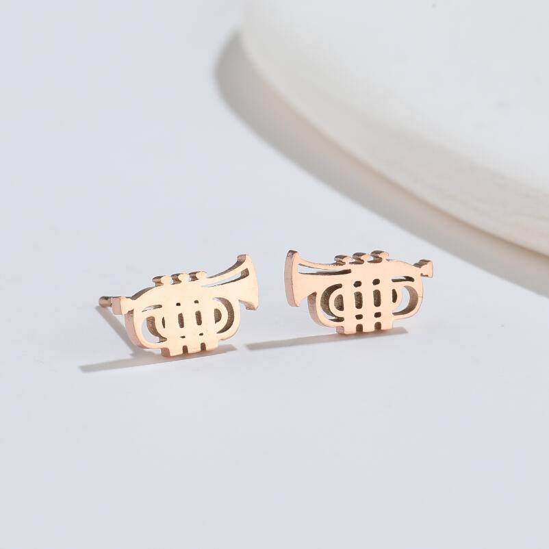 4g Weight PVD Coated Gold Plating Process 316 Stainless Steel Ear Needle Material PVD Coated 18K Gold Real Gold Plated Musical Instrument 304 Stainless Steel Fashion Waterproof Non Tarnish Ear Studs