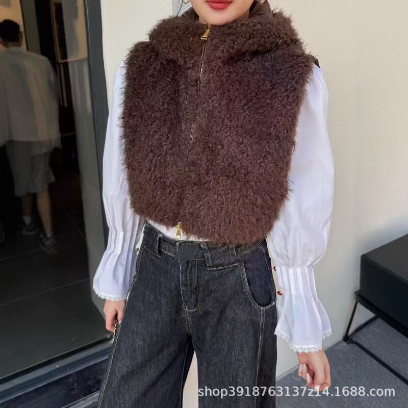 High-Quality Autumn and Winter 90% Goose down Women's New Teddy Short Hooded down Vest Jacket