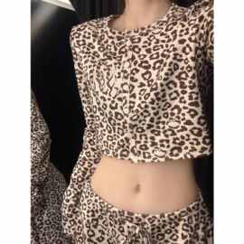 法式纯欲风甜酷豹纹Kitty猫短款睡衣女春秋新款家居服套装可外穿