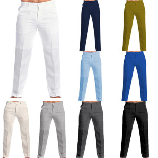 Men's Linen Diagonal Pocket Straight-leg Solid Color Plaid Breathable Daily Casual Trousers