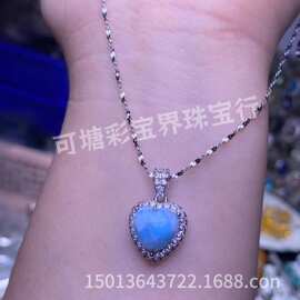 海纹石吊坠天然拉利玛宝石镶钻爱心项链女轻奢小众设计感