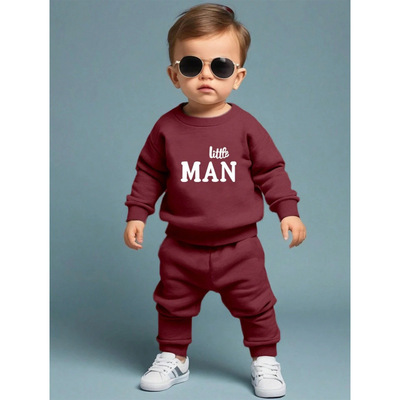 TEMU海外仓新款代发 Baby Boys Sets 小人图案印花舒适圆领连帽衫