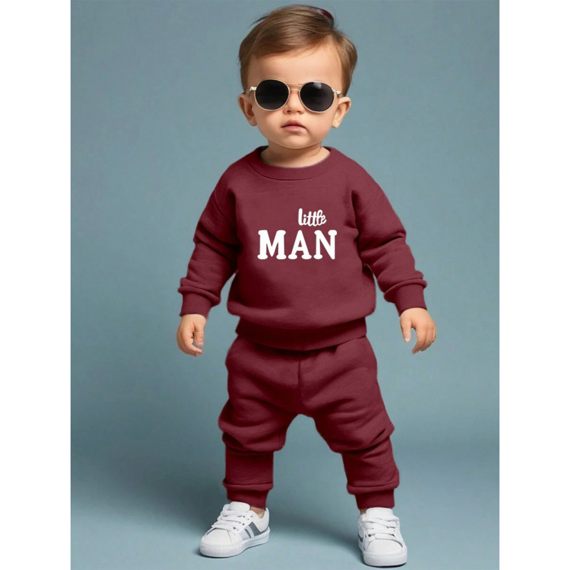 TEMU海外仓新款代发 Baby Boys Sets 小人图案印花舒适圆领连帽衫