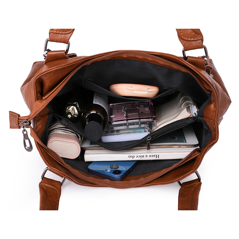 Frauen Tasche 2023 Neue Single Schulter Diagonal Straddle Handheld Tote Tasche frauen Große Kapazität Gewaschenes Leder Tasche Frauen der Tasche_voghion.com