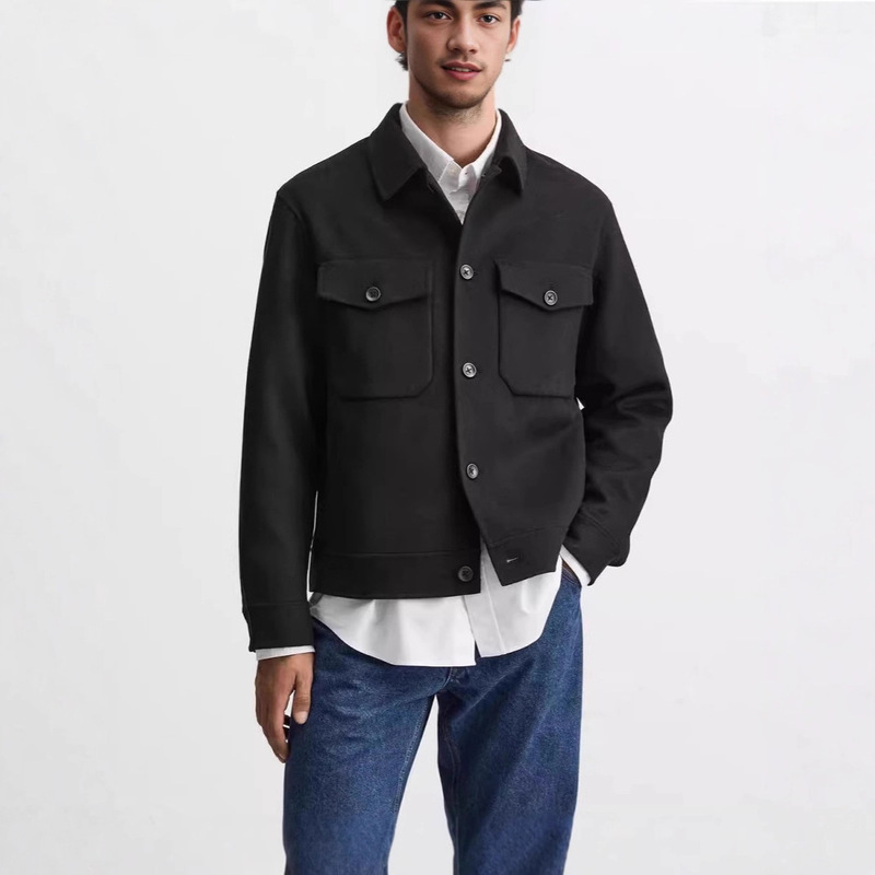 Men's Wool Blend Double-Sided Fabric Long-Sleeved Shirt Jacket Jacket Wool Men's Top