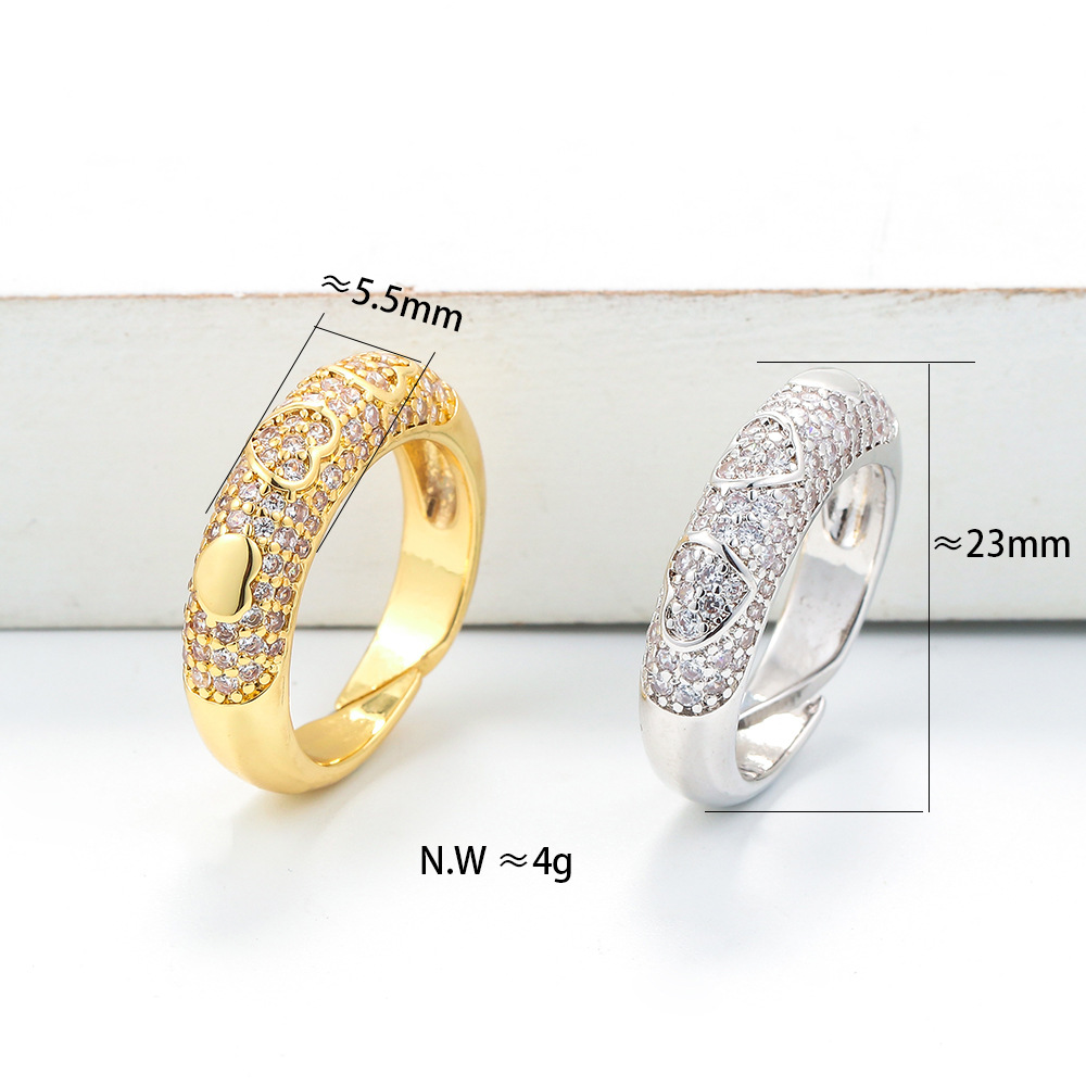 Unisex Gender Plating Design Fashion Heart Glossy Inlaid Zircon Couple Ring