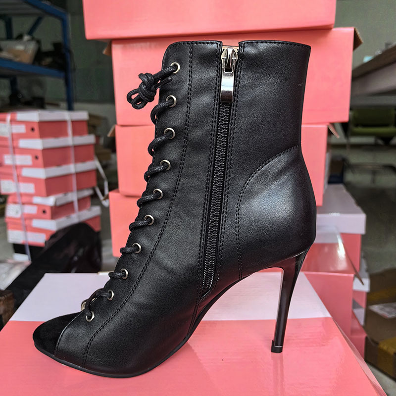 European and American Lace-Up Fish Mouth Sandals for Women Summer Stiletto Heel Cut Out Short Boots Jazz Dance Dancing High Heels Sandals Large Size