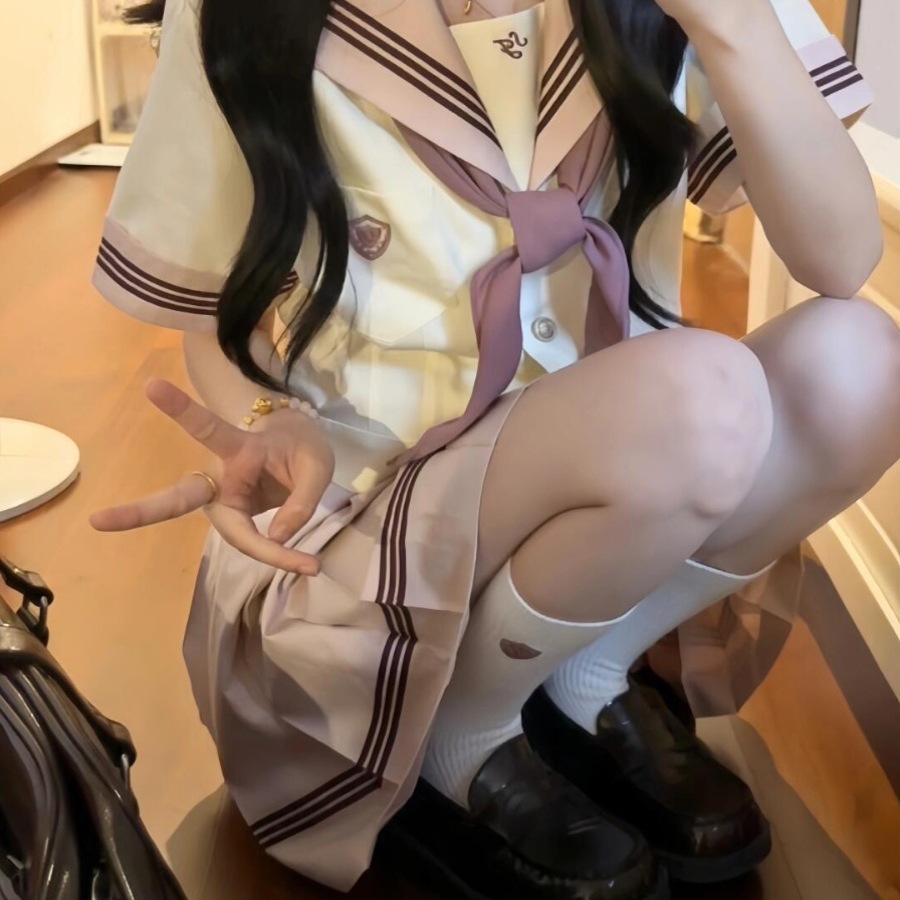小圆不原*淑吉高*原创设计温柔奶黄身蔷薇粉三本水手服JK制服套装