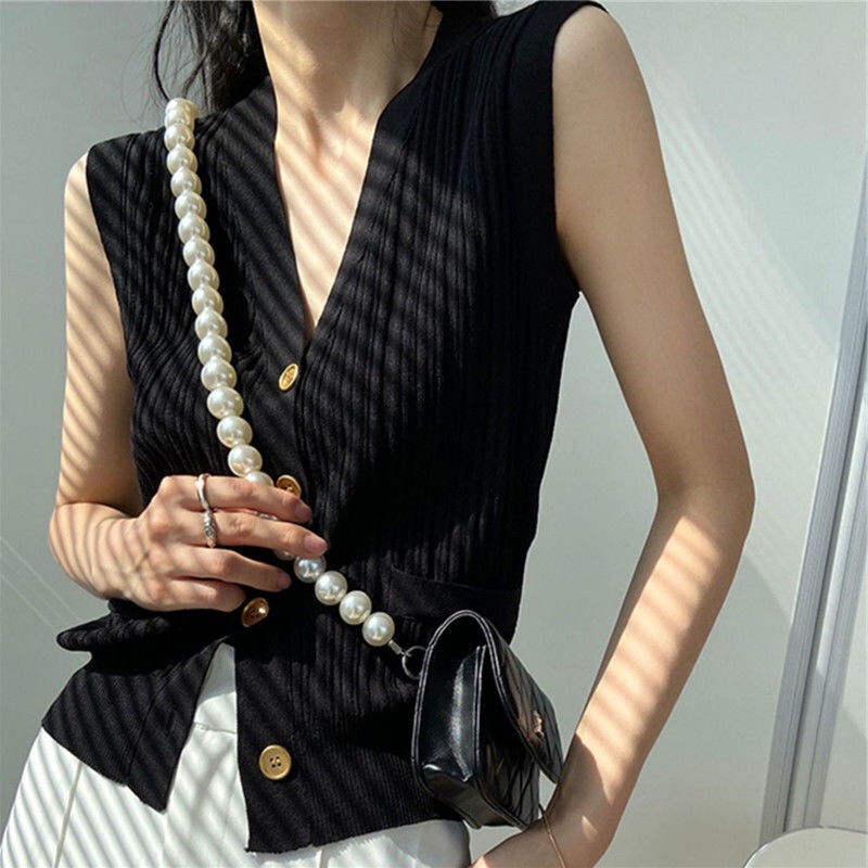 Tweed Style Sleeveless Ice Silk Cardigan Women's Summer Thin Knitted Vest Vest Vest Outer Wear Foreign Style French Top
