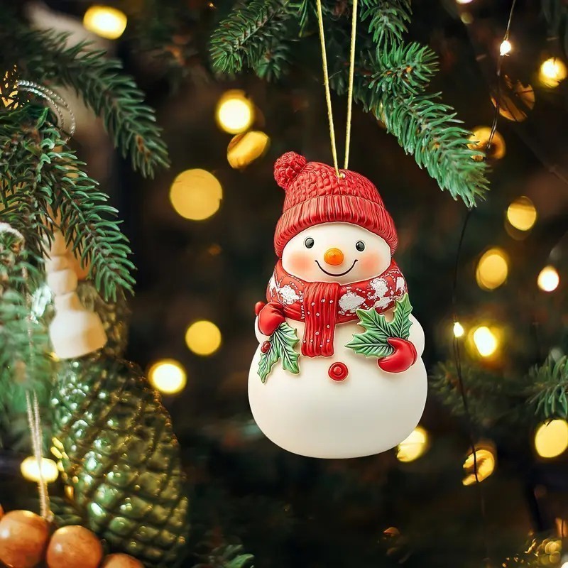 Nuevos productos transfronterizos acrílicos planos lindos dibujos animados de Navidad muñeco de nieve colgantes de automóviles de árbol de Navidad artesanías colgantes